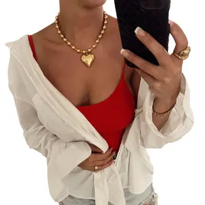 Chunky Heart Gold Beaded Necklace