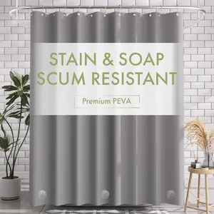 Amazerbath Shower Curtain Liner, 72X78 Grey Shower Curtain Liner, Cute Plastic Shower Curtain Liner, Lightweight Waterproof PEVA Gray Shower Curtains for Bathroom with Magnets and 12 Grommet Holes AmazerBath