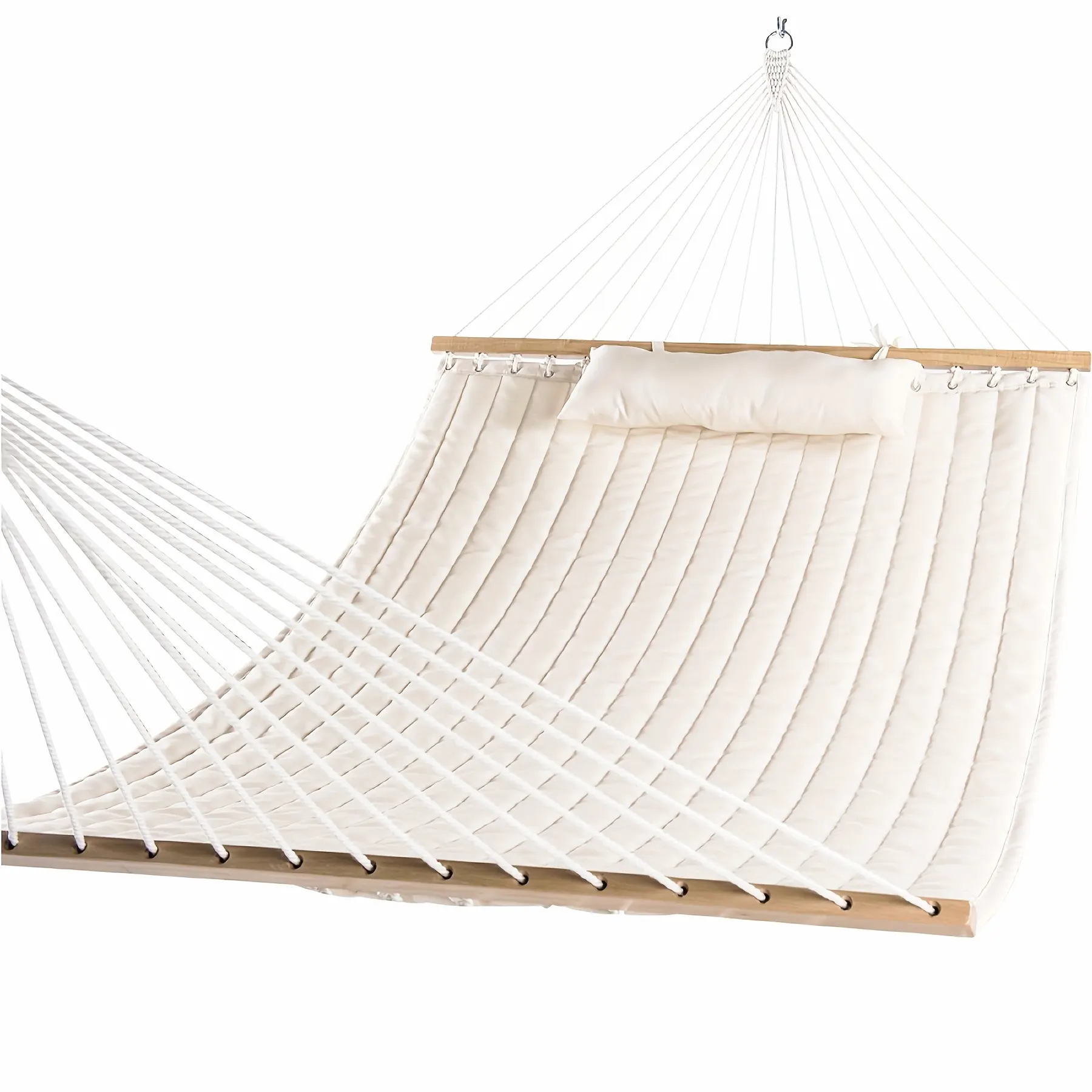 Lazy Daze Hammocks 12 FT Double Quilted Fabric Hammock with Spreader Bar And Detachable Pillow, 2 Person Hammock for Outdoor Patio Backyard Poolside, 450Lbs Weight Capacity (Stands Not Included)