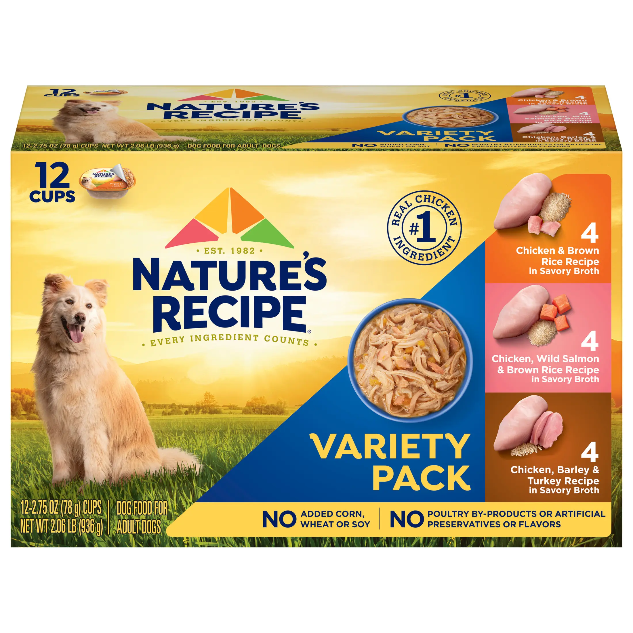 Natures Recipe Original Wet Dog Food Variety Pack For Daily Health Nourishment Chicken Salmon Turkey 2.75 oz 12 Cups