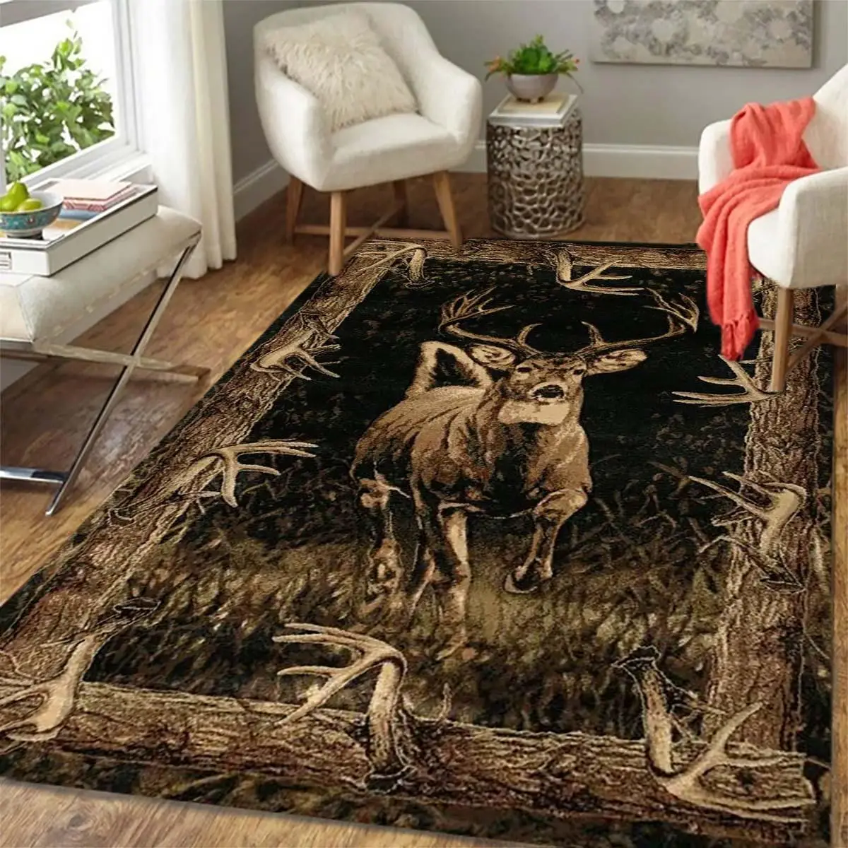 Boho Deer Pattern Cool Bedroom Bedside Rug, Summer Gifts, 1 Count Non-slip Kitchen Mat, Living Room Area Rug, Rug Living Room, Modern Doormat, Indoor