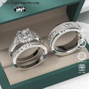 Wedding Ring Sets His And Hers Promise Ring Wedding Ring Sets His And Hers Couples Women 925 Sterling Silver Square Cut Moissanite Man titanium Wedding Band