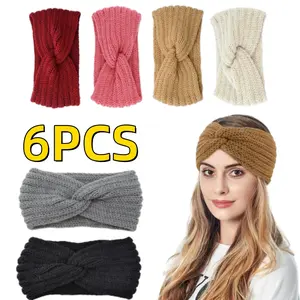 6PCS Women's Knitted Headband,Knitted Hair Band with Twist Knot,Warm Ear Protection Headband for Women,Soft and Comfortable Elastic Headband,Spring, Autumn and Winter