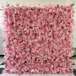 Amanda Pink Pampas & Floral Wall 8'x8' Fabric Flower Wall Decor from China for Home Decoration No Stand Included