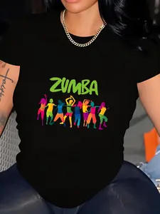 1 Pcs Graphic T Shirt for Women, Short Sleeve Summer Tops, Funny Letter Printed Loose Casual Crew Neck Tees, Summer Tops Zumba Dance Silhouettes Colorful Figures Womens Summer Short Sleeve, Shirts Beach Vacation Cutton