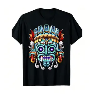 Aztec God Tlaloc in Mayan Mythology Deity Mexican Style 100 Cotton T Shirt Durable 220g Fabric
