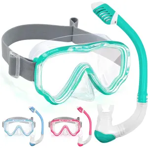 Snorkel Set for  3-14, Dry Top Snorkeling Gear for Boys Girls Youth, Panoramic View Swim Goggles with Nose Cover & Anti-Fog Lens, Junior Scuba Diving Mask with Adjustable Soft Fabric Strap