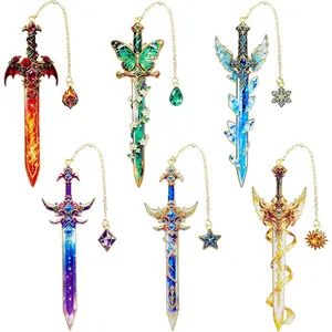 6 count Fantasy Sword Metal Bookmarks Set, Cool Wing Bookmark, Fantasy Bookmark Gifts for Book Lover, Reading Accessories for Books Journals Planners, 1.57 x 4.33in