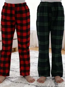 2-Piece Kids Flannel Pajama Set, Elastic Waist Homewear, Plaid Casual Pants, No Pocket, Comfortable Soft Fabric, Fall & Winter