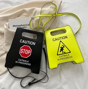 Novelty Shoulder Bag Fashion Caution Tote Handbags Novelty Stop Sign Purse Caution Shoulder Bag for Women Girls