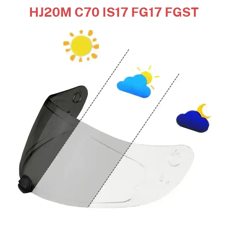 HJC HJ20M Motorcycle Visor - 1 Piece Colored Helmet Shield, Equipped with Visor, Compatible with C70, FG 17, FG-ST, IS 17 Helmets, Day and Night Use, UV Protection, Photochromic, Anti-Fog, Anti-Scratch