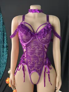 Women's Plus Size Sexy One-Piece Lingerie, Lace Underwear, Extremely Seductive, With Underwire, 2-Piece Set, Suitable for Private Gatherings & Costume Parties bras for plus size, Lace Lingerie Bodysuit