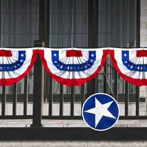 G128 USA Pleated Fan Flag 1.5x3 Feet American USA Bunting Decoration Flags EMBROIDERED Patriotic Stars & Sewn Stripes Canvas Header and Brass Grommets