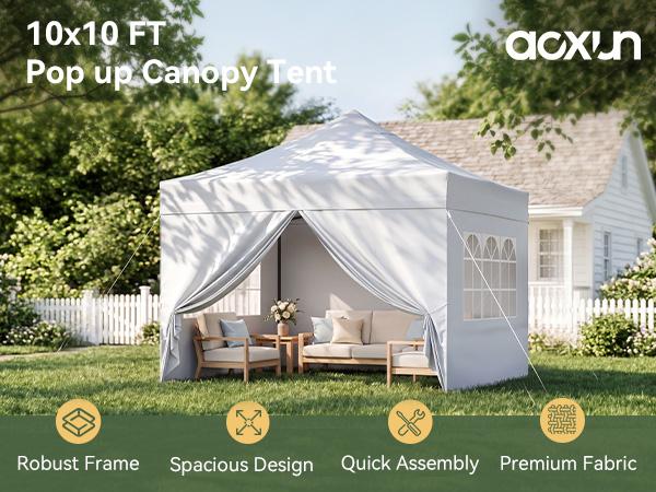 Aoxun 10x10 FT Instant Setup Pop Up Canopy Tent, Adjustable Height Outdoor Shelter, UPF50+ Waterproof 420D Oxford Fabric, Removable Sidewalls & Wheeled Bag for Patio Market, Square