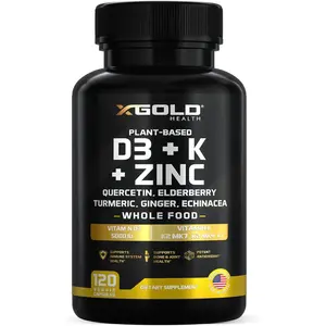 8 in 1 Whole Food Supplement with Vitamin D3 5000 IU Plant Based from Lichen Vitamin K2 MK7 MK4 K1 Zinc Quercetin Elderberry Turmeric Ginger Echinacea Immune Support Daily Vitamin Capsules 120 Capsules