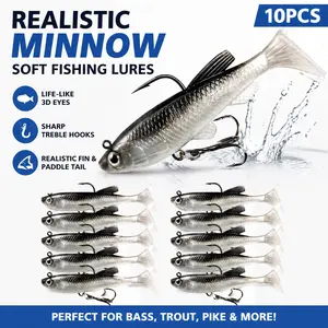 Soft Fishing Lures - Pre-Rigged Shad Minnow Swimbaits with Paddle Tail, Sinking Jigs for Bass, Trout, Walleye, Crappie - Freshwater & Saltwater Bait, Ideal Fishing Gift for Men, Spring Glow Up, Summer Vibes