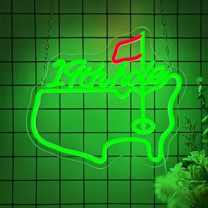 19th Hole Golf Map LED Neon Sign for Game Room, Man Cave, or Sports Bar Decor – USB Powered, Eye-Protection, High-Quality Light Up Wall Art Gift for Golf Lovers