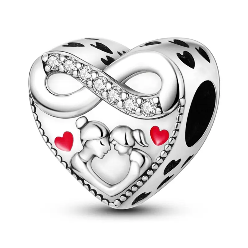 Mother's Day Gift Mom & Daughter Design Shaped Charm Bead, Fashionable Charms, Fashionable Bead for Women & Girls, Jewelry Accessory, Trendy All-match & Exquisite Jewelry for Birthday Gift, Unique Gifts for Women, Heart