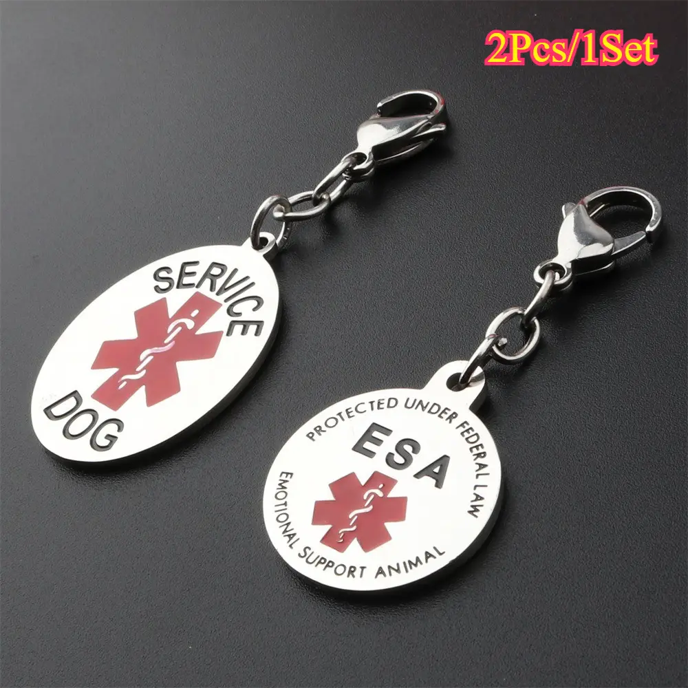 2-Piece Stainless Steel Keychain Accessories, Circular Pendant Metal Keychains with Medical Logo for Service Dog & ESA Handlers, Gift Key Charm Set, Gift Keychain