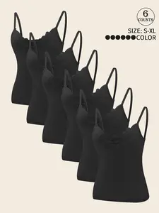 6 piece set High-quality lace women's camisole tank tops High-elastic, non-slip, breathable vests Elegant design Women's unpadded sports, running, yoga Everyday casual wear Lace, sexy, versatile base-layer tops for women
