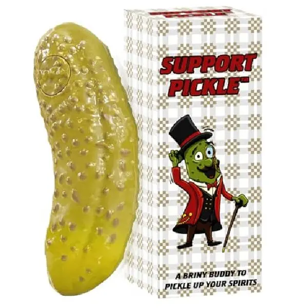 DR DINGUS Emotional Support Pickle - +100 Positive Inspirational Phrases - Press Button - Funny Family Friendly Gag Toy for Class, Office, Gift, Friends