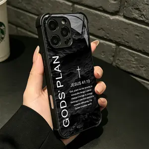 God's Plan Faith Glass iPhone Case, Serenity Prayer Cross Design Phone Case for iPhone 16 Pro Max 16 15 Plus 14 13 12 11 , Shockproof Durable Protective Case, Suitable for All People All Religions All Faiths
