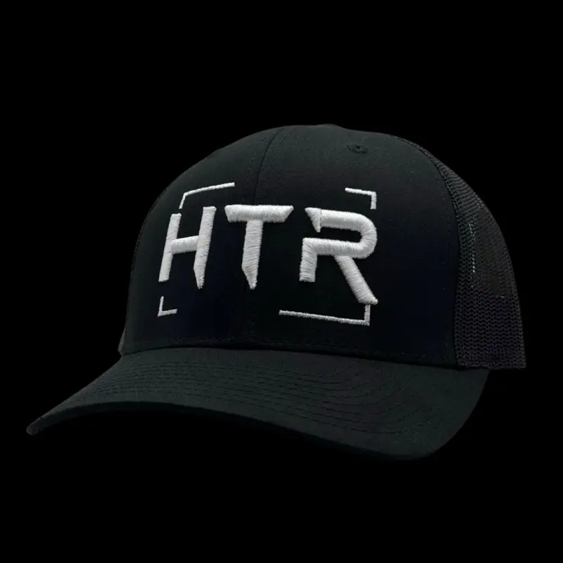 HTR Co. 0004-BLK Black Meshback Trucker Hat with White Embroidered HTR