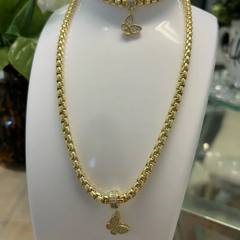 Set de Cadena y Brazalete Mariposa – Oro Laminado 14K