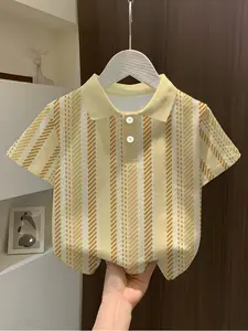 Boys Girls Striped Polo Shirt, Kids Classic Collar Short Sleeve, Casual All Season Wear, Unisex Fit, Versatile Option