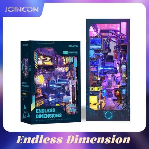 Joincon/Mika Youpin Creative Building Block 3D Cyberpunk Wooden Book Nook Kit - 10cm/3.9in, LED Lights, Dust-Proof Cover, Unisex DIY Miniature Insert Bookend, Bricks & Parts, Battery-Required, Ages 14+, Endless Dimension, Home Decor Gift Idea (SQ-18)