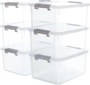 Citylife 6 Packs 17 QT Plastic Storage Bins with Lids Large1 Stackable Storage Containers for Organizing Clear Storage Box for Garage, Closet, Kitchen