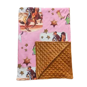 BL0035--baby clothes western cowgirls pink and brown blanket 29*43 inches