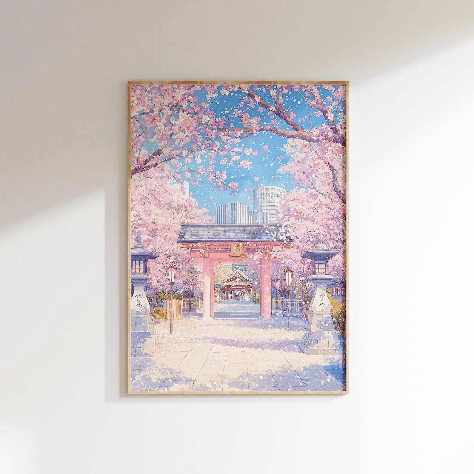 Japanese Temple Cherry Blossom Print Pink Sakura Art Asian Temple Wall Decor Spring Japan Poster