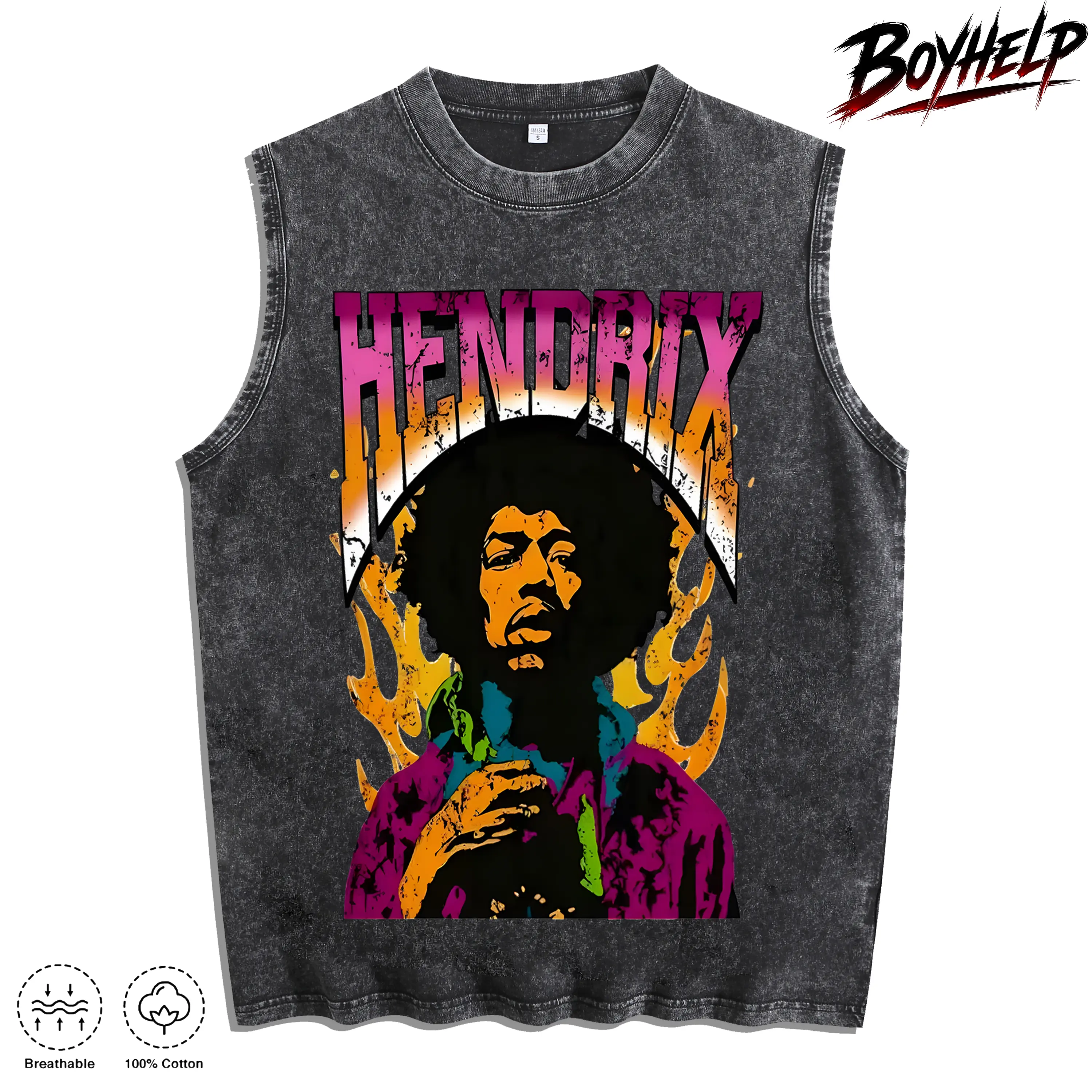Unisex Vintage Wash Sleeveless Tank Top - Bold Print, Loose Fit, Washed Effect, Casual Streetwear, Rock Style, American Street Fashion Washed Vest Fathers Day Gifts Oversized Thick campingessentials