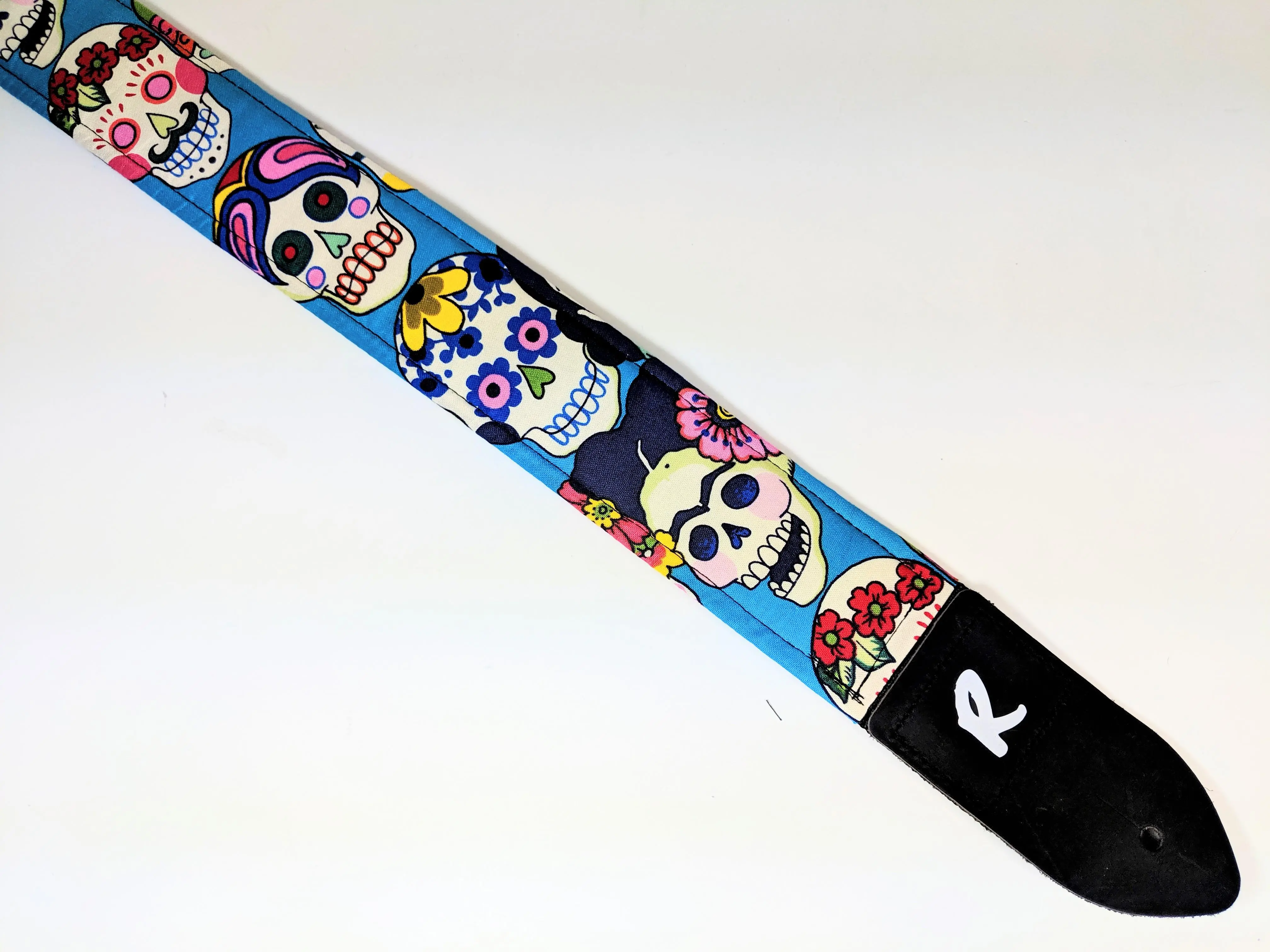 Blue Frida Kahlo Sugar Skulls Guitar Strap - Day of the Dead -Dia De Los Muertos