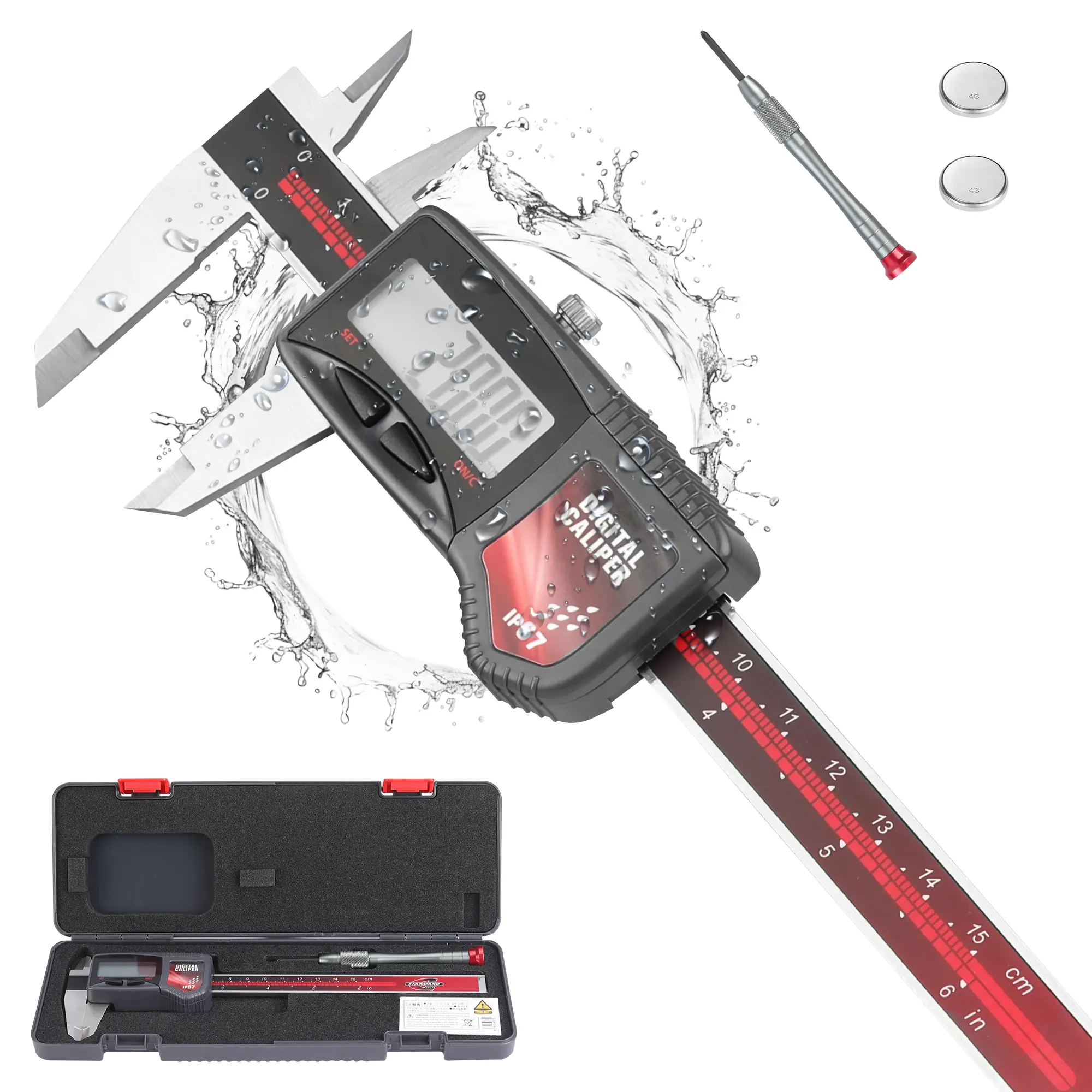 #fathersdaygift Standard Gage 00534004 Digital Caliper, Stainless Steel, Battery Powered, Inch/Metric, 0-8" Range, +/-0.0015" Accuracy, 0.0005" Resolution, Meets DIN 862 Specifications
