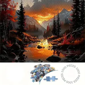 1000 Piece Sunset Forest Puzzle, Large Adult Family Interactive Toy, DIY Home Decor Brain Challenge, Holiday Scene, Perfect Gift