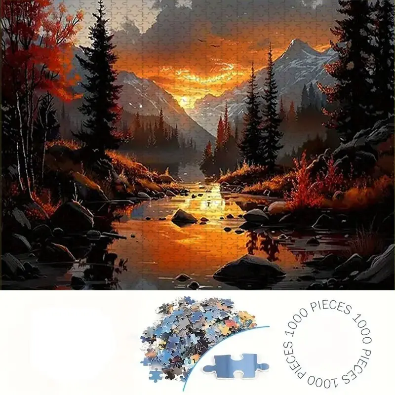 1000 Piece Sunset Forest Puzzle, Creative Puzzle, Large Adult Family Interactive Toy, DIY Home Decor Brain Challenge, Holiday Scene, Perfect Gift, Puzzle Art Gift