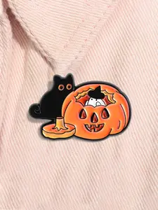 Cartoon Black Cat Ghost Hide and Seek Enamel Pin Halloween Evil Pumpkin Metal Brooch Lapel Backpack Badge Fashion Jewelry Accessories Gift for Friends Durable Metal Pins