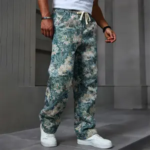 Retro Straight Casual Pants Couple Fashion Versatile Trousers Drawstring Elastic Waist Suitable for Daily Wear