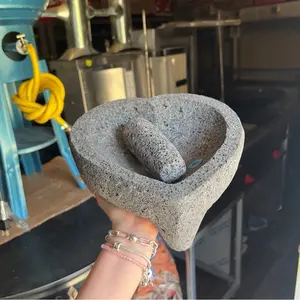 Heart Original Volcanic Rock Mortar and Pestle Set - Natural rock Molcajete Mexicano for Spices, Seasonings, and Pesto with Pestle and Mortar Bowl Kitchen Utensils