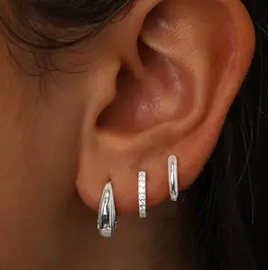 Women's 3-Pair Small Hoop Earring Set - Hypoallergenic, Ideal Gift for Her, Perfect for Stacking Across Multiple Piercings or Cartilage Wear Versatile Heart Pendant Necklace links cuban