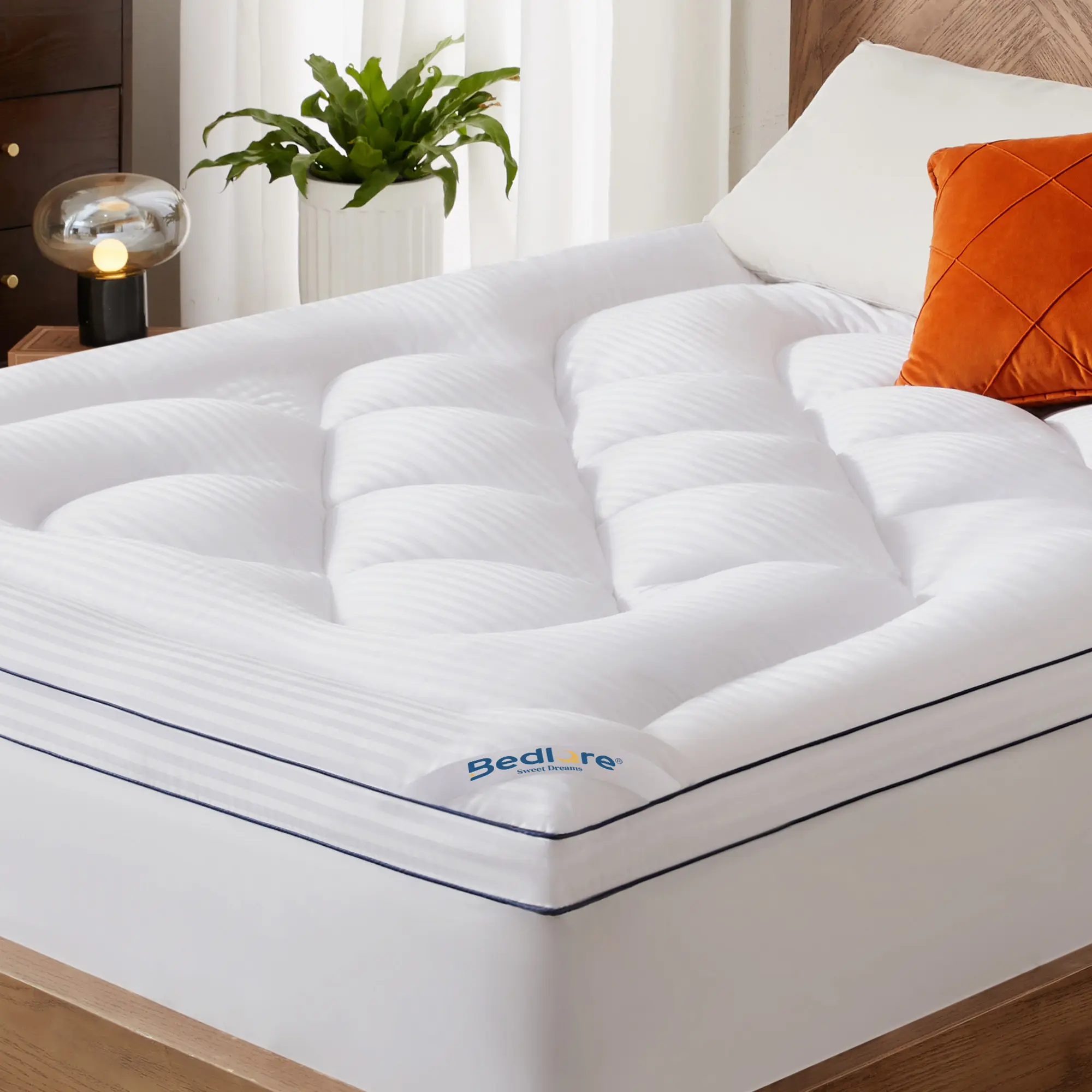 【SummerWins】BEDLORE Cooling Breathable Mattress Topper, Chinese Knot Pattern, Extra Thick for Ultimate Pressure Relief Pillow-Top Design for Plush Comfort – Soft, Luxury Feel with Deep Pockets (Fits 6–18 Inches) for Home, Bedroom, or Guest Room