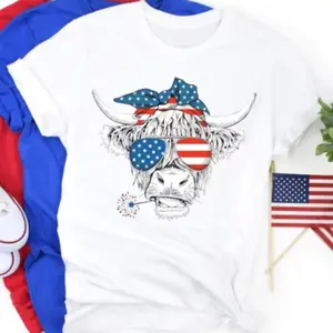 Oh My Stars Cow Shirt, Highland Cow shirt, Highland Cow With 4th July, American Flag Shirt, Fourth Of July Tee, Independence Day