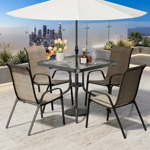 5 Pieces Outdoor Patio Dining Set All Weather Resistant Metal Frame Square Table With 4 Stackable Textilene Comfort Chairs Portable Leisure Furniture For Garden Lawn Poolside Backyard Home Outdoor Gathering Use