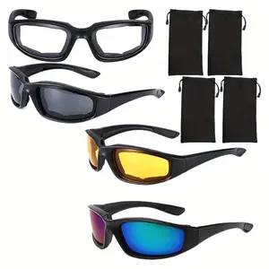 4Pairs Motorcycle Riding Glasses Padding Goggles UV Protection Dustproof Windproof Motorcycle Sunglasses for Outdoor Actives