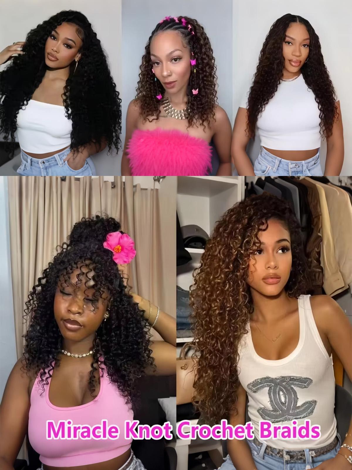 [Lowest Price] Mihugass 100% Crochet Human Hair Burmese Curly Wave Pre Separated Miracle Knots Hair Bundles 50g/Pack Feather Crochet Human Hair Extensions Curly & Water Wave Textures with Crochet Hook Natural Black