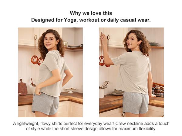 ODODOS Modal Soft Short Sleeve Shirts for Women Crew Neck Yoga Tee Casual Workout Tops Minimalistic Activewear Athletic Fashion Activewear