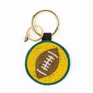 Game Day Football Beaded Bag Charm Green + Yellow