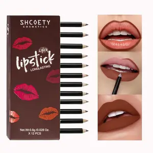 12-Color Matte Lip Liner Pencil Set, Smooth Color Silk LipstickPen, Durable Pigment Lip Makeup Cosmetics, MoisturizeMakeup Products, Lip Stain, Lip Crayon, Lipliner, Moisturizing,Waterproof Lip Liner Set, Tinted, Moisture, Lip Liner Kittiktokshopsprin